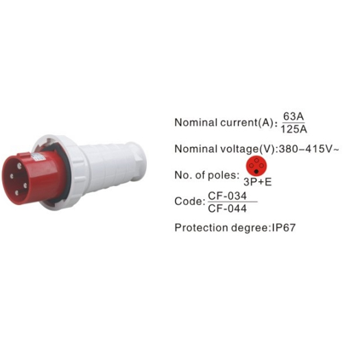 044, Industrial Plugs and Sockets, 125A, 4 Pin, 3P+E, IP67, 380-415V