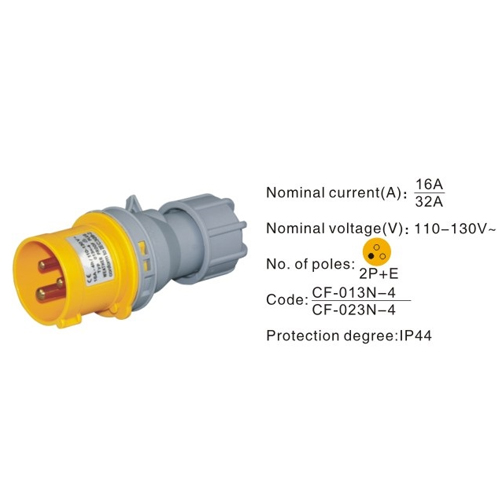 023N-4, Industrial Plugs and Sockets, 32A, 3 Pin,2P+E, IP44,110V-130V