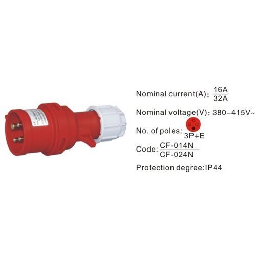 024N, Industrial Plugs and Sockets, 32A, 4 Pin, 3P+E, IP44, 380V-415V
