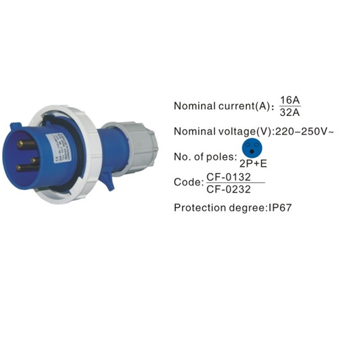 0232, Industrial Plugs and Sockets, 32A, 3 Pin, 2P+E, IP67, 220V-250V