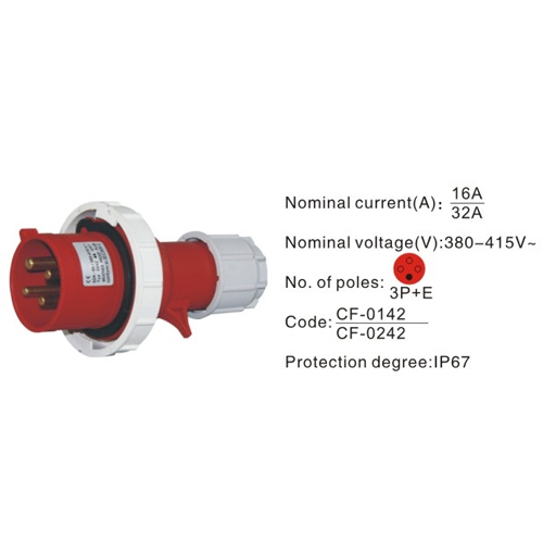 0242, Industrial Plugs and Sockets, 32A, 4 Pin, 3P+E, IP67,380V-415V