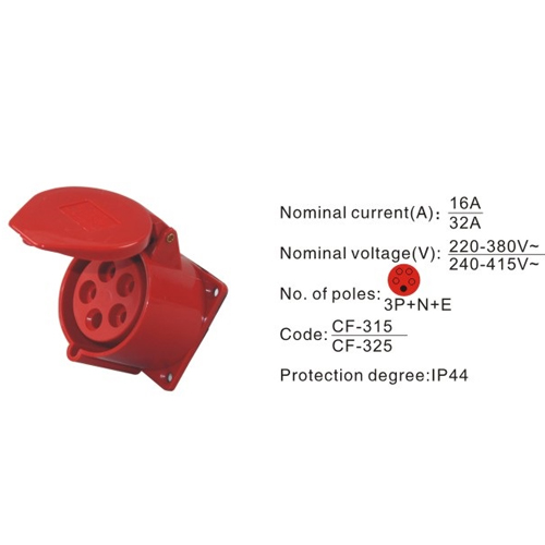 325, Industrial Plugs and Sockets, 32A, 5 Pin, 3P+N+E, IP44, 240V-415V 