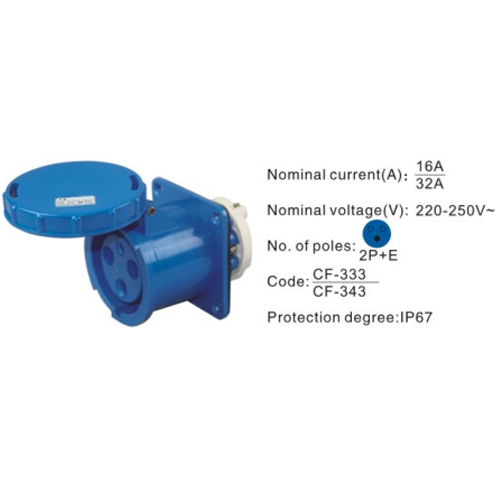 343, Industrial Plugs and Sockets, 32A, 3 Pin, 2P+E, IP67,220V-250V