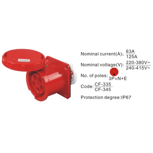 345, Industrial Plugs and Sockets, 125A, 5 Pin, 3P+N+E, IP67,240V-415V