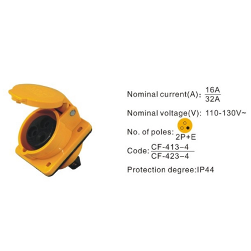 423-4, Industrial Plugs and Sockets, 32A, 3 Pin, 2P+E, IP44, 110V-130V