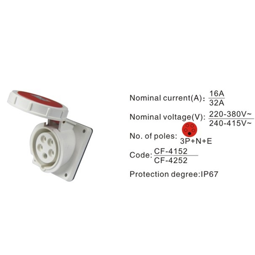 4252, Industrial Plugs and Sockets, 32A, 5 Pin, 3P+N+E, IP67, 240V-415V