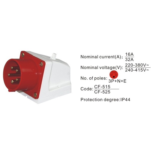 525, Industrial Plugs and Sockets, 32A, 5 Pin, 3P+N+E, IP44, 240V-415V