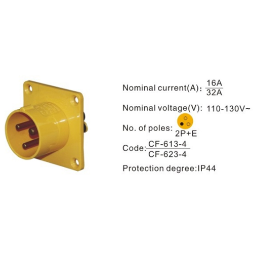 623-4, Industrial Plugs and Sockets, 32A, 3 Pin, 2P+E, IP44, 110V-130V