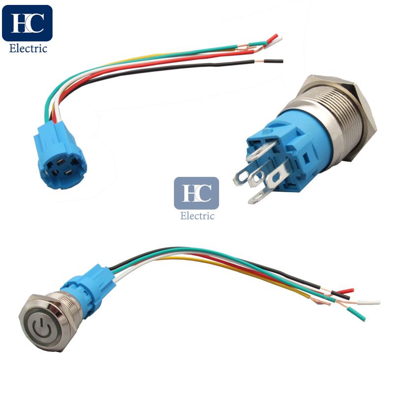 thumbnail image 2 of 19mm 5-Pin LED Momentary Push Button Switch - Metal Silver With Red/Yellow/Blue/Green/White Light - Fire Missiles Design 2 of 3