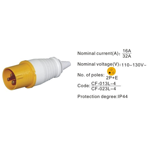 013L-4, Industrial Plugs and Sockets, 16A, 3 Pin, 2P+E, IP44, 110V-130V