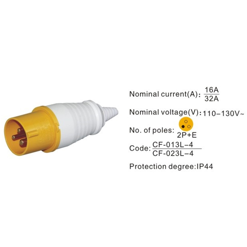 023L-4, Industrial Plugs and Sockets, 32A, 3 Pin, 2P+E, IP44, 110V-130V