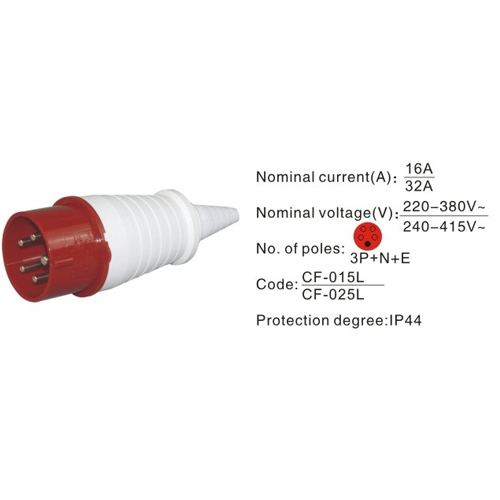 025L, Industrial Plugs and Sockets, 32A, 5 Pin, 3P+N+E, IP44, 220V-380V