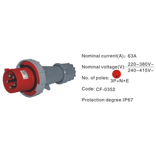 0352, Industrial Plugs and Sockets, 63A, 5 Pin, 3P+N+E, IP67, 240V-415V