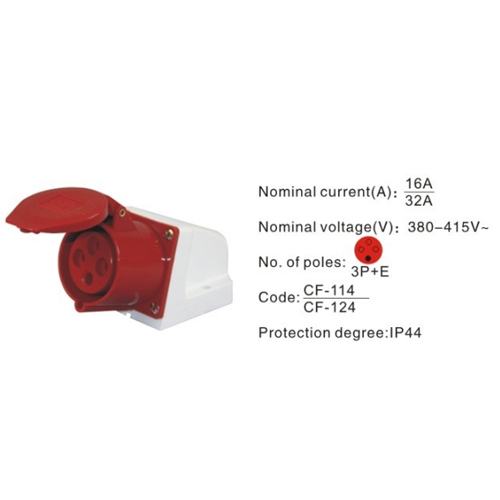 114, Industrial Plugs and Sockets, 16A, 4 Pin, 3P+E, IP44, 380V-415V