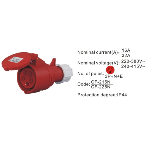 215N, Industrial Plugs and Sockets, 16A, 5 Pin, 3P+N+E, IP44, 220V-380V