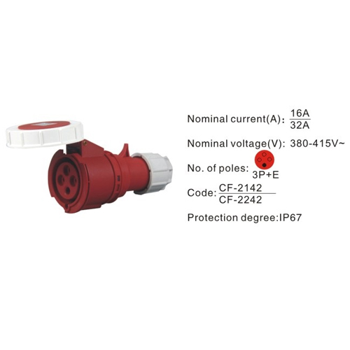 2142, Industrial Plugs and Sockets, 16A, 4 Pin, 3P+E, IP67, 380V-415V