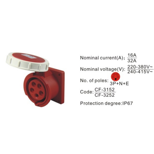 3152, Industrial Plugs and Sockets, 16A, 5 Pin, 3P+N+E, IP67, 220V-380V