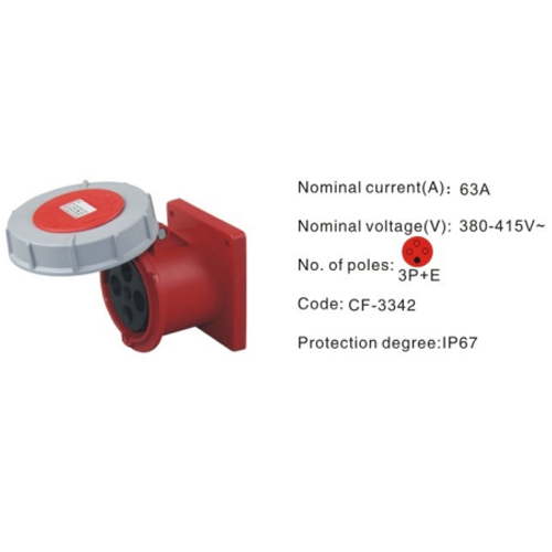 3342, Industrial Plugs and Sockets, 63A, 4 Pin, 3P+E, IP67, 380V-415V