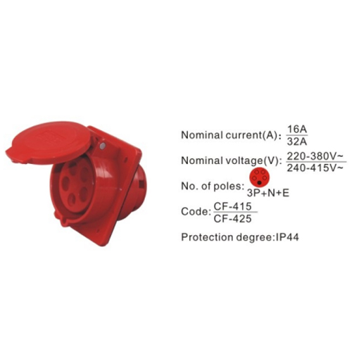 415, Industrial Plugs and Sockets, 16A, 5 Pin, 3P+N+E, IP44, 220V-380V