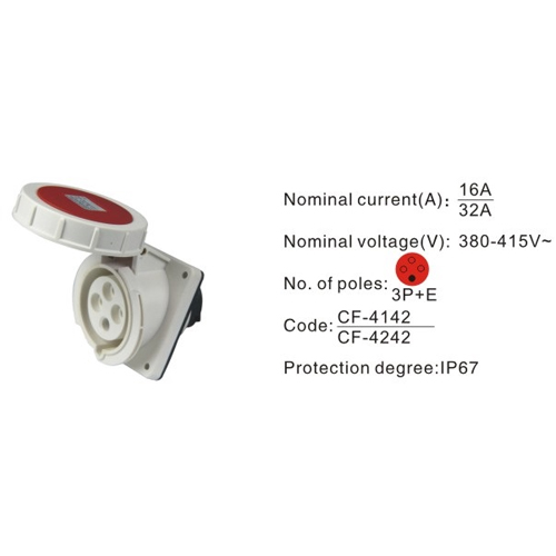 4142, Industrial Plugs and Sockets, 16A, 4 Pin, 3P+E, IP67, 380V-415V