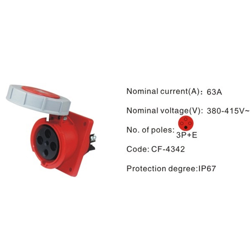 4342, Industrial Plugs and Sockets, 63A, 4 Pin, 3P+E, IP67, 380V-415V