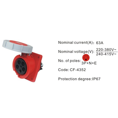 4352, Industrial Plugs and Sockets, 63A, 5 Pin, 3P+N+E, IP67, 220V-415V