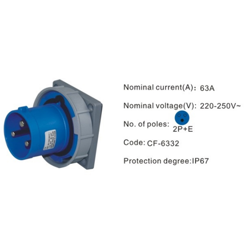 6332, Industrial Plugs and Sockets, 63A, 3 Pin, 2P+E, IP67, 220V-250V