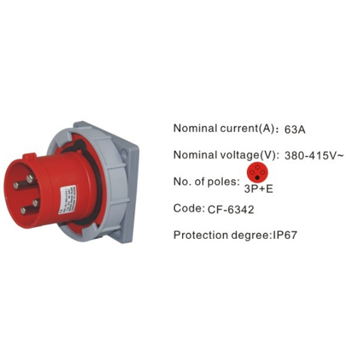 6342, Industrial Plugs and Sockets, 63A, 4 Pin, 3P+E, IP67, 380V-415V