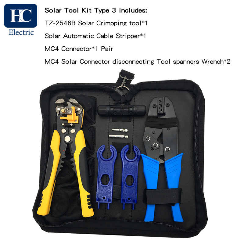 TZ-2546B MC3/MC4 Solar Connector Crimping Tool Kit for 2.5/4/6mm2 (AWG14/12/10) Solar Panel PV Cables with automatic cable stripper