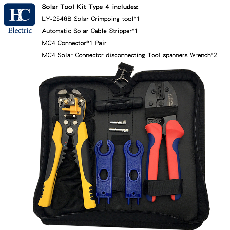 LY-2546B MC3/MC4 Solar Connector Crimping Tool Kit for 2.5/4/6mm2 (AWG14/12/10) Solar Panel PV Cables with automatic cable stripper