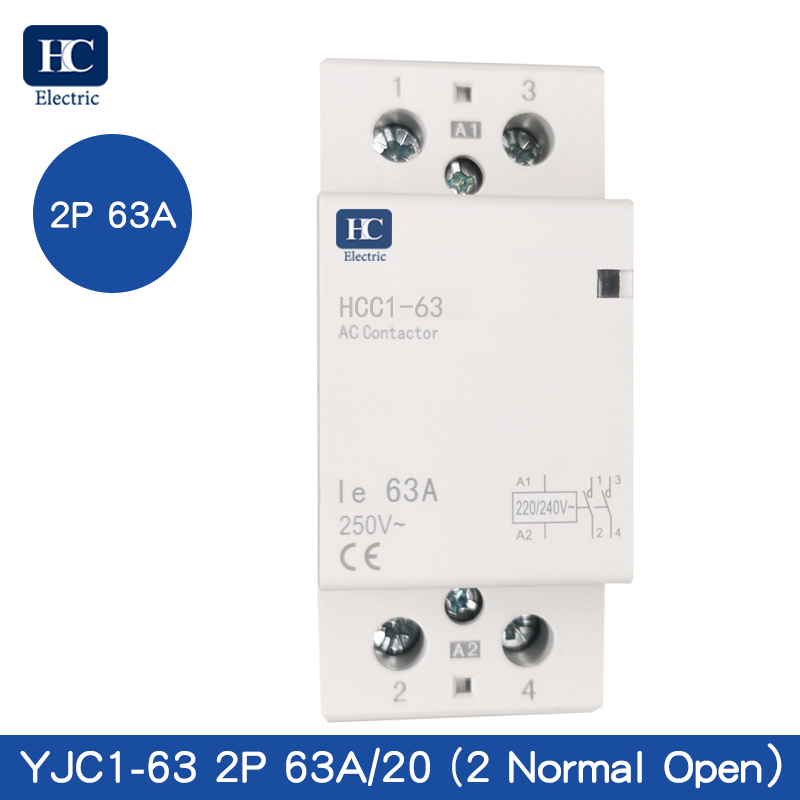63A 2NO 2P Household AC 220V DIN Rail Modular Contactors 