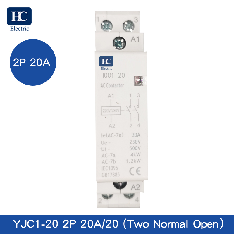 20A 2NO 2P Household AC 220V DIN Rail Modular Contactors