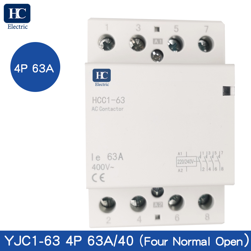 63A 4NO 4P Household AC 220V DIN Rail Modular Contactors