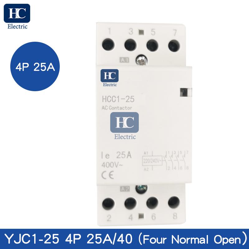 25A 4NO 4P Household AC 220V DIN Rail Modular Contactors