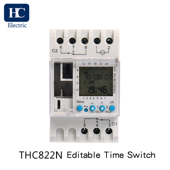 Weekly Programmable Digital time switch With Daylight Saving Time and winter Time Function THC-822N 2 Channels 16A,20A,25A,30A