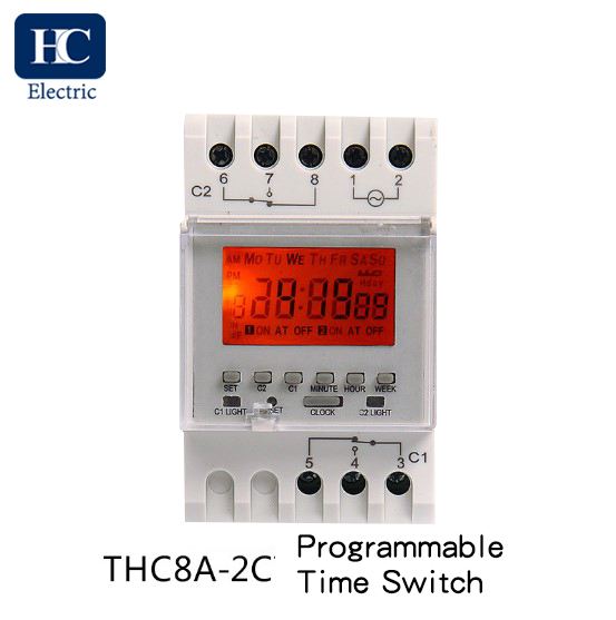 Digital time switch 2 Channel THC8A-2C 16A, THC8A-2C 20A, THC8A-2C 25A, THC8A-2A 30A