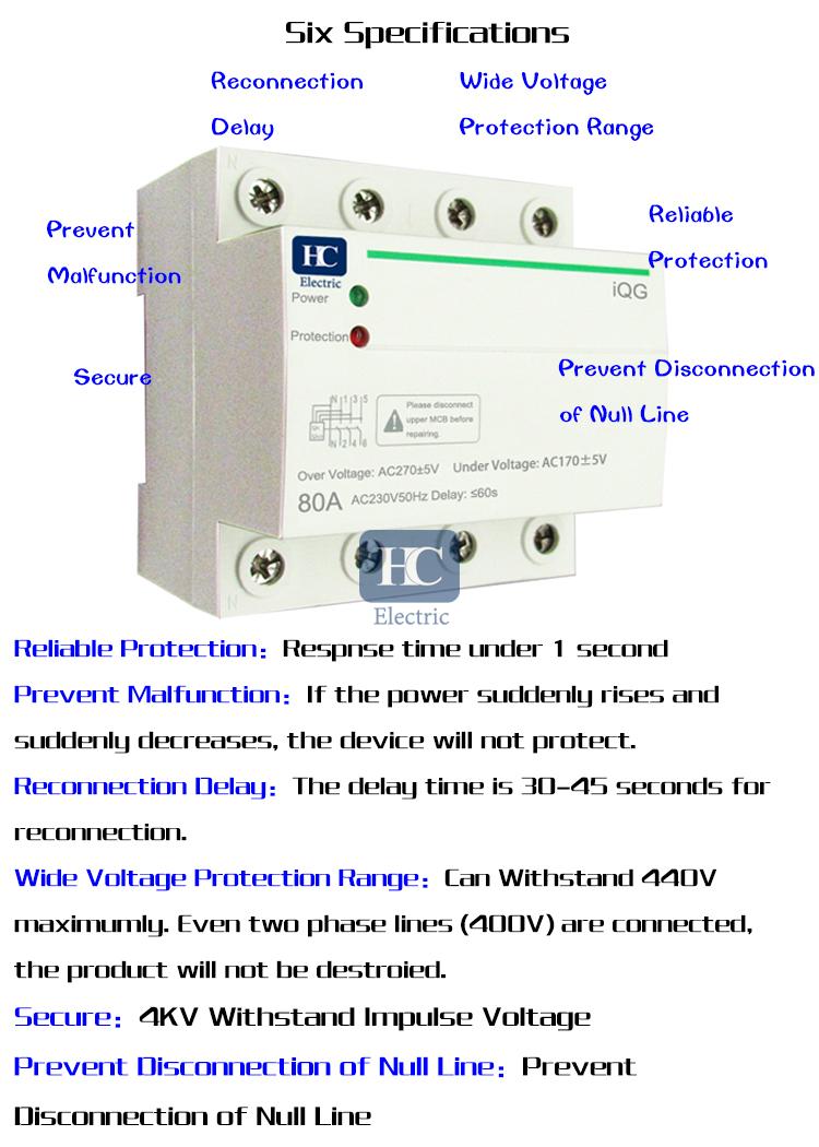 230V auto recovery over and under voltage protection device with automatic  protective relay preventing disconnection of