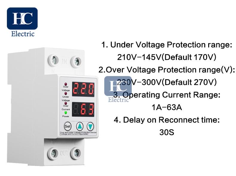 230V auto recovery over and under voltage protection device with automatic  protective relay preventing disconnection of